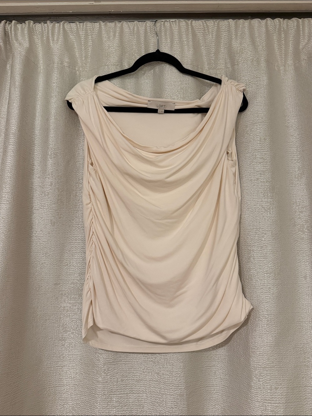 LOFT Ivory Ruched One Shoulder Top